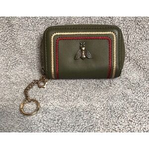 Gostwo‎ Olive Army Green Stripe Zip Around Wallet with Bee Keychain Credit Card